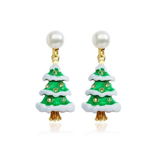 Snow On Christmas Tree And Crystal Eaneml Stud Earrings