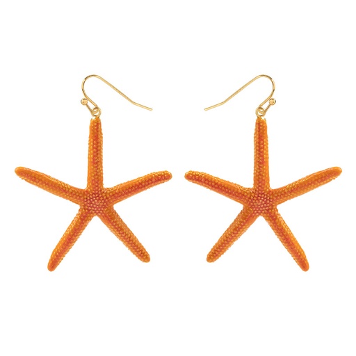 Orange Blue Starfish Enamel Hook Earrings