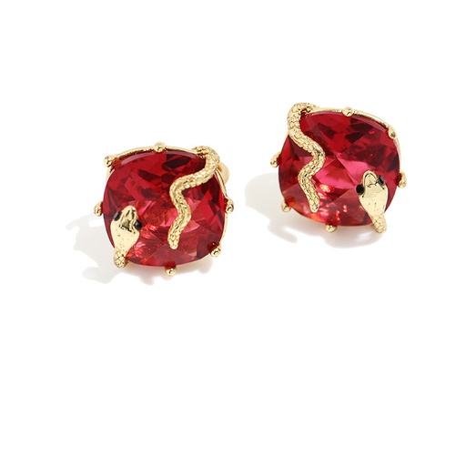 Red Rhinestone Crystal Snake Shape Gold Plated Earrings