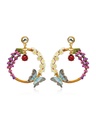 Purple Pink White Flower And Ladybug Butterfly Enamel Dangle Earrings