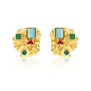 Metal Rhinestone Gloden Plated Irregular Stud Earrings