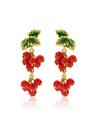 Red Fruit Hawthorn Green Leaf Enamel Dangle Stud Earrings Jewelry Gift