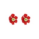 Red Purple Flower With Crystal Enamel Earrings