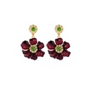 Red Purple Flower With Crystal Enamel Dangle Earrings