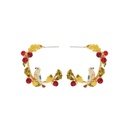 Bird On A C Shape Branch With Crystal Berry Enamel Earrings