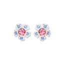 Blue White Flower And Pink Crystal Enamel Stud Earrings