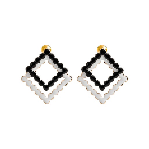 White and Black Diamond Shape Enamel Stud Earrings Jewelry Gift