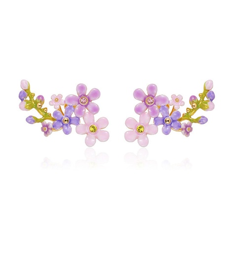 Purple Pink Flower Enamel Stud Earrings Jewelry Gift