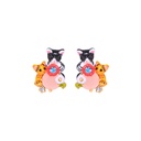 Cat Kitten kitty On Faceted Crystal Enamel Earrings