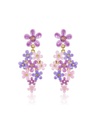 Purple Pink Flower And Crystal Enamel Dangle Earrings Jewelry Gift