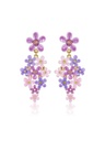 Purple Pink Flower And Crystal Enamel Dangle Earrings Jewelry Gift