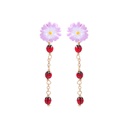 Purple White Daisy Flower And Ladybug Tassel Enamel Stud Earrings Jewelry Gift
