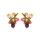 Flower Crystal Bee Enamel Earrings