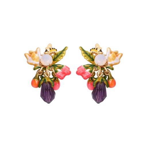 Flower Crystal Bee Enamel Earrings