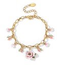 Pink White Cherry Blossom Flower Enamel Charm Bracelet Jewelry Gift