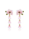 Rose Cherry Blossom Flower And Crystal Enamel Dangle Earrings Jewelry Gift