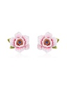 Pink White Cherry Blossom Flower And Crystal Enamel Stud Earrings Jewelry Gift