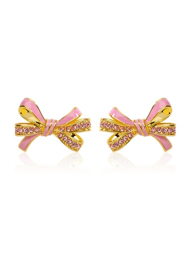 Pink Bow And Crystal Enamel Stud Earrings Jewelry Gift