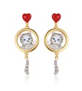 Cat Kitty Kitten Red Heart Enamel Dangle Earrings Jewelry Gift