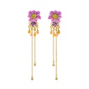 Purple Flower Orange Pink Bead Enamel Tassel Dangle Earrings