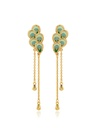Peacock Feather Shape Green Blue Color Enamel Tassel Earrings