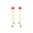 Pink Flower And Red Berry Tassel Enamel Earrings Jewelry Gift
