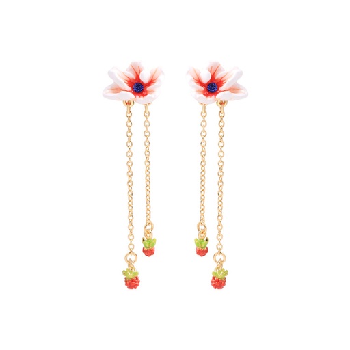Pink Flower And Red Berry Tassel Enamel Earrings Jewelry Gift
