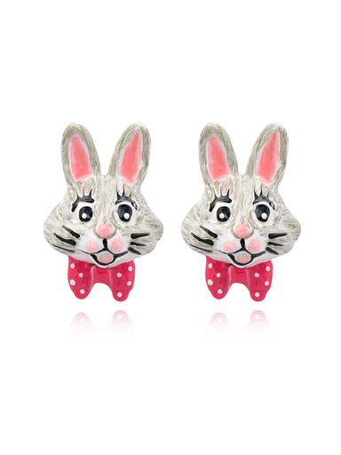 Rabbit Bunny Judy With Pink Bow Enamel Stud Earrings