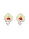 Butterfly Orchid Blossom Flower Pearl Enamel Stud Earrings