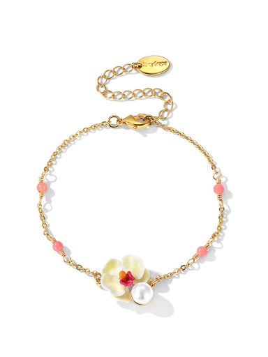 Butterfly Orchid Blossom Flower Pearl Enamel Thin Bracelet