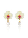Yellow Orange Red Butterfly Orchid Flower Pearl Enamel Stud Earrings