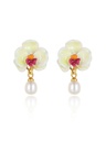 Yellow Orange Red Butterfly Orchid Flower Pearl Enamel Stud Earrings