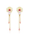 Butterfly Orchid Blossom Flower Pearl Enamel Tassel Earrings