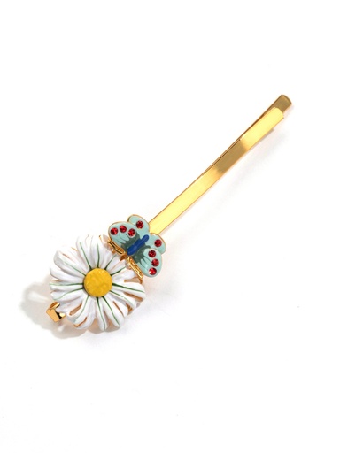 Daisy White Flower And Butterfly Enamel Hair Pin Clip Jewelry Gift