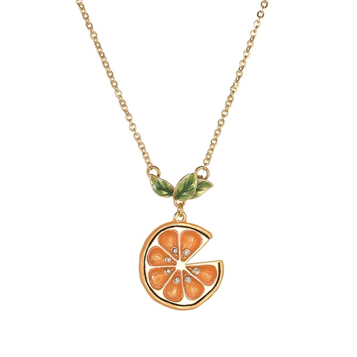 Orange Lemon Slice With Zircon Enamel Pendant Necklace