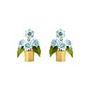 Blue Flower And Crystal Enamel Stud Earring Jewelry Gift