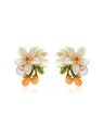 Orange Blossom Flower Kumquat Pearl Enamel Stud Earrings Jewelry Gift