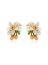 Orange Blossom Flower Kumquat Pearl Enamel Stud Earrings Jewelry Gift