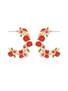 Pink Red Flower C Shape Enamel Stud Earrings Jewelry Gift