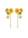 Yellow Sunflower And Bee Enamel Dangle Tassel Earrings Jewelry Gift