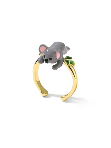 Koala And Green Leaf Enamel Adjustable Ring Jewelry Gift