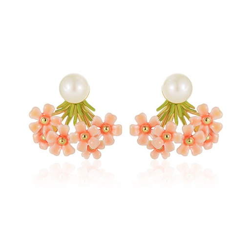Cherry Blossom Flower And Pearl Enamel Stud Earrings Jewelry Gift