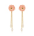 Cherry Blossom Flower Pearl Enamel Dangle Earrings Jewelry Gift