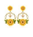 Sunflower Bee And Crystal Enamel Dangle Earrings Jewelry Gift