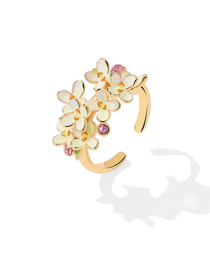 Flower And Stone Enamel Adjustable Ring