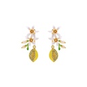 Flower Blossom And Lemon Enamel Dangle Earrings