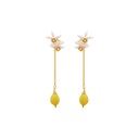 Lemon Flower Blossom And Crystal Enamel Chain Earrings