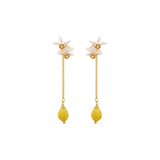 Lemon Flower Blossom And Crystal Enamel Chain Earrings