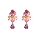 Pink Flower de Luce Irises And Stone Enamel Dangle Earrings