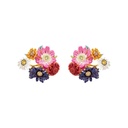 Colorful Flower With Crystal Enamel Stud Earrings